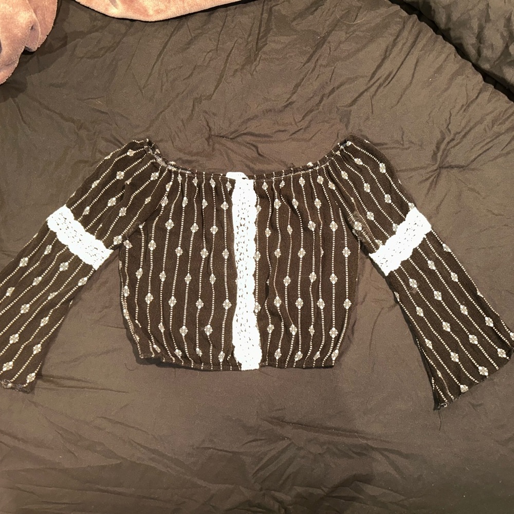 Elegant Black and White Off-Shoulder Blouse